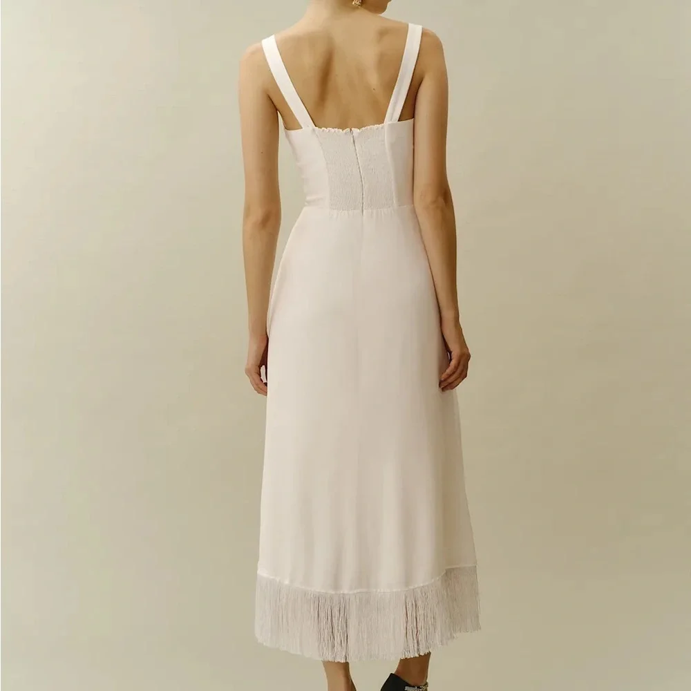 Reformation Ivory Fringe Midi Dress - Picture 3 of 10